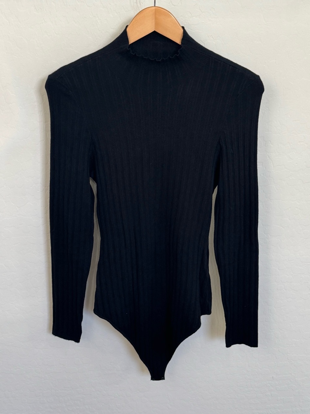 Quince Black Cotton Cashmere Ribbed Turtleneck Bodysuit Large Like New